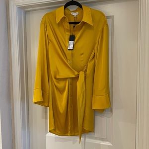 NWT Gianni Bini Mina Crepe Button-Front Shirt Dress in Goldenrod (Size M)